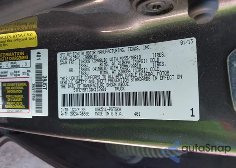 2013 Toyota Tundra Grade 5.7L V8 z USA, uszkodzony, nr VIN 5TFEY5F13DX137801